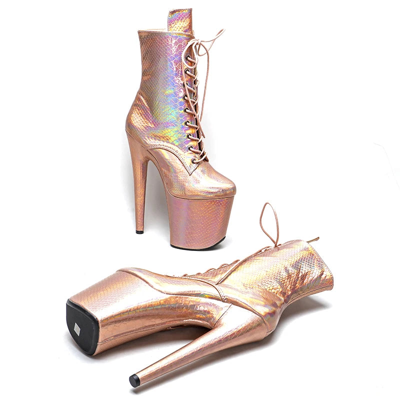 20CM/8inches Snake PU champagne color Pole dancing shoes High Heel platform Pole Dance boot