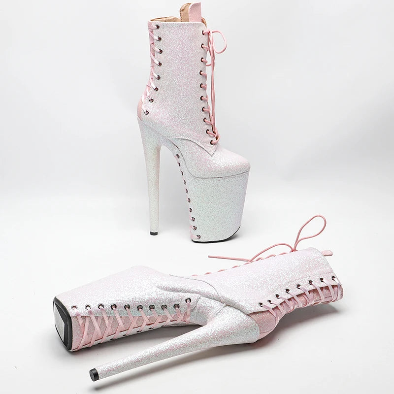 23CM/9inches White color mix pink color Glitter PU Pole dancing platform Pole Dance boots