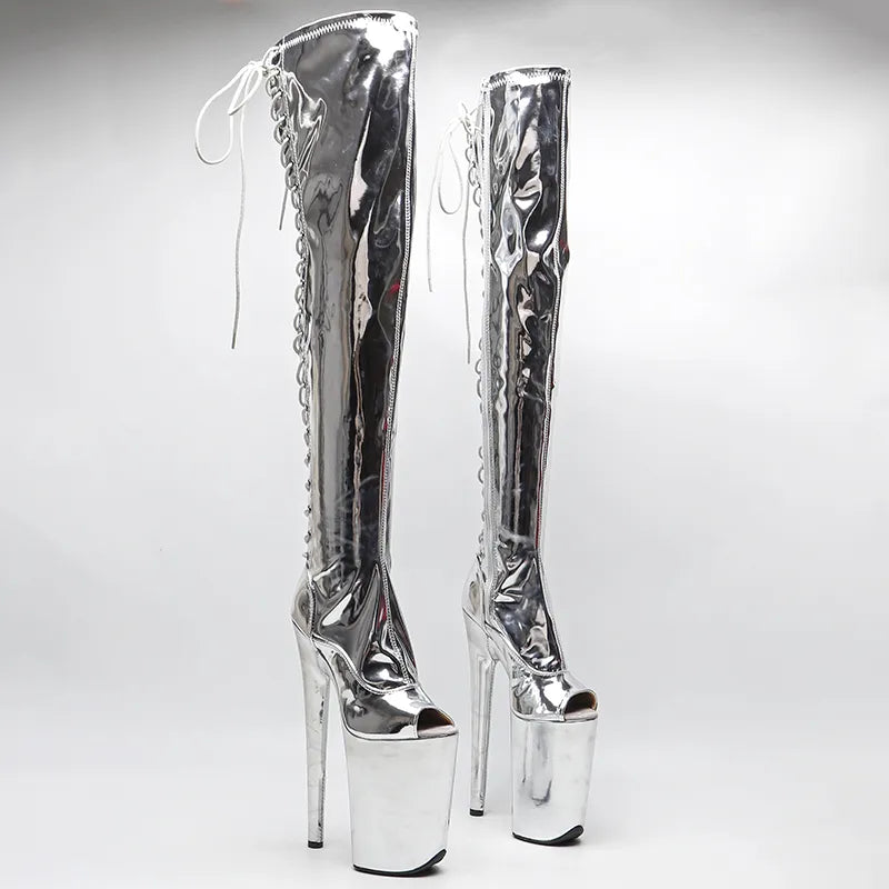 23CM/9inches Shiny PU Open Toe fashion lady High Heel platform Pole Dance boots