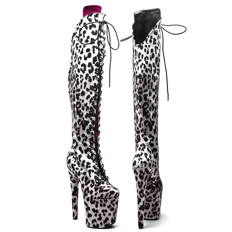 20CM/8inches Leopard Upper with Suede tongue Pole dancing shoes High Heel platform Boots Pole Dance boots