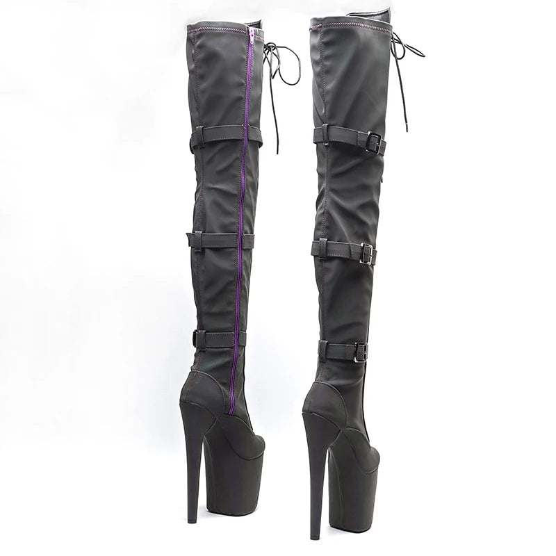 20CM/8inches Women New Extreme High Heel Lap Dancing Stripper Shoes Platform belt buckle thigh high boots 5B