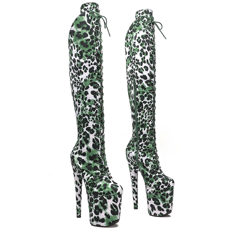 20CM/8inches Leopard upper fashion Knee High Boots For Women Chunky Platform High Boots Party Shoes Ladies 5B