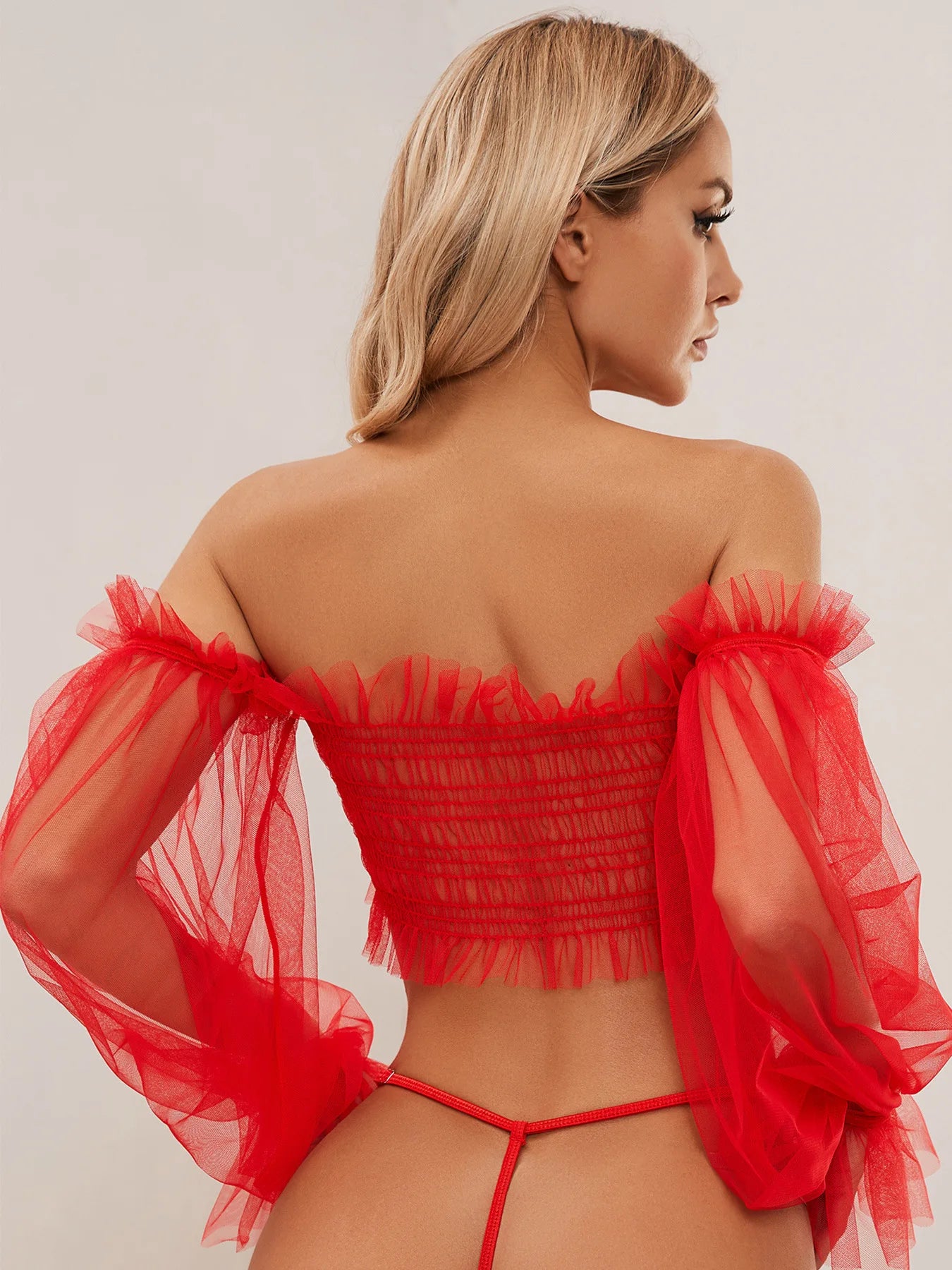 Ruffle Lingerie Off Shoulder y Onlyfans Underwear Long Sleeve Sets Transparent Fantasy Costume Thongs