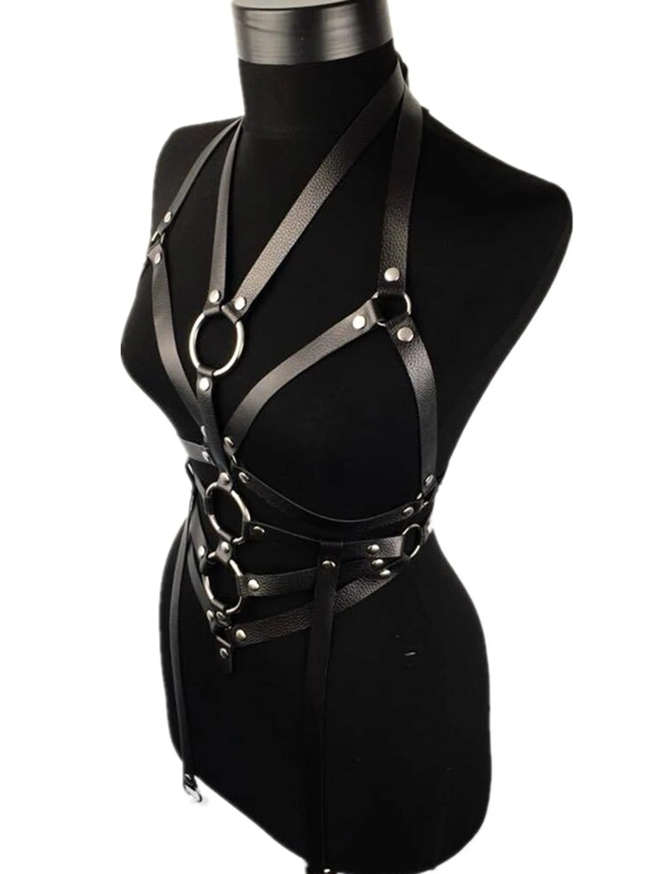 Full Body y PU Leather Harness Goth Body Harness Lingerie Rave Leather Rave Outfit Bondange Cage y Lingerie for Women Body