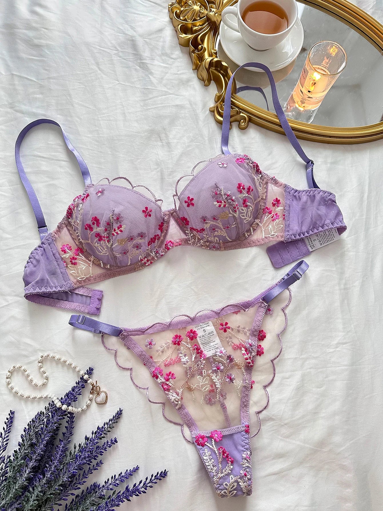 Fairy Floral Lingerie Delicate Underwear Transparent Bras Seamless Sex Suit Luxury Embroidery Lace Desire Hot Girl