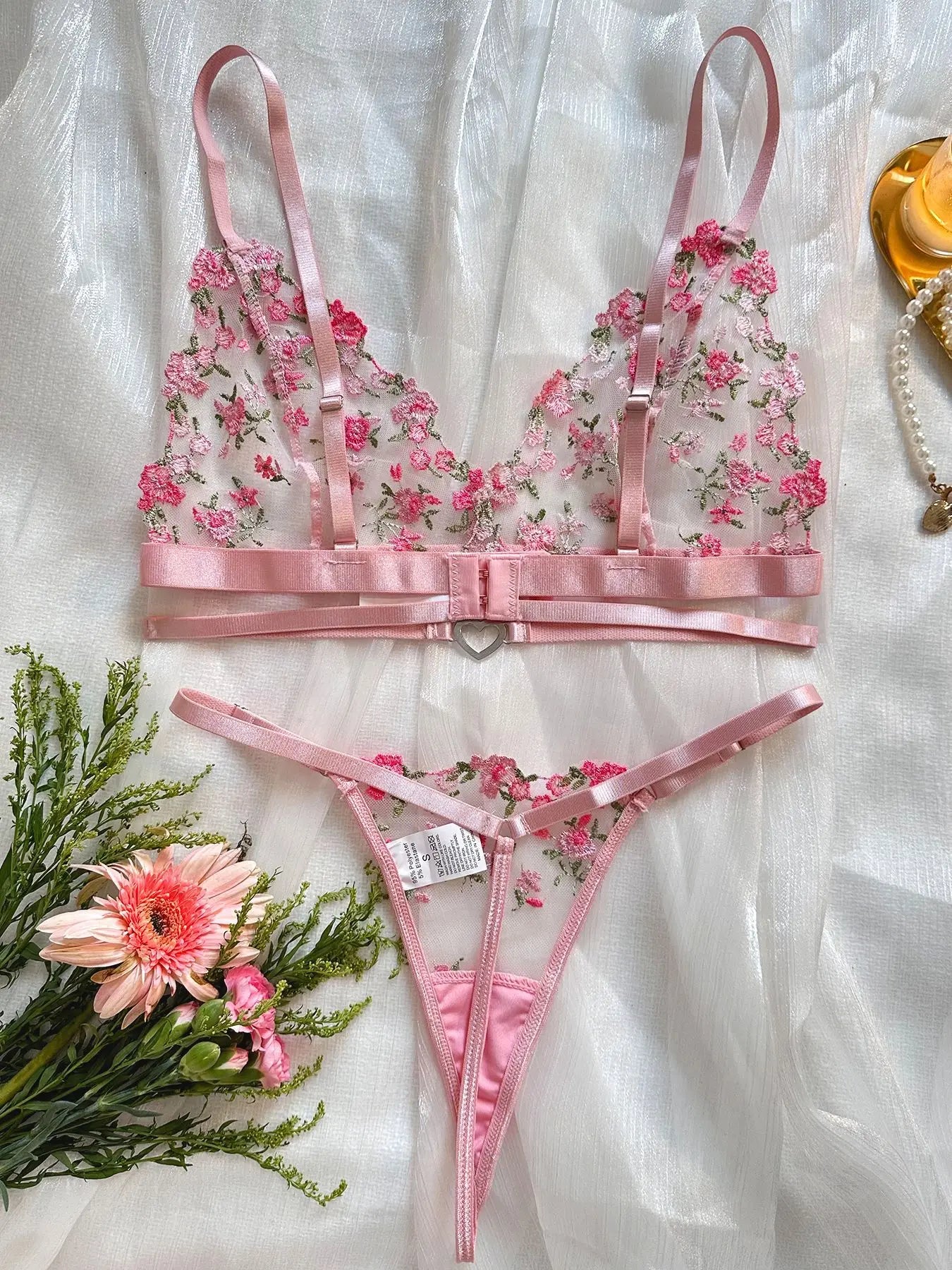 Fairy Lingerie Floral Beautiful Underwear Transparent Heart Underwear Sensual Thongs Tulle Fancy French Outfit
