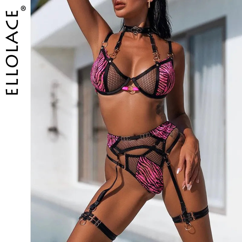 Zebra Lingerie Fancy Lace Underwear See Through Halter Bra Delicate Intimate Luxury Outfits Garters Brief Sets