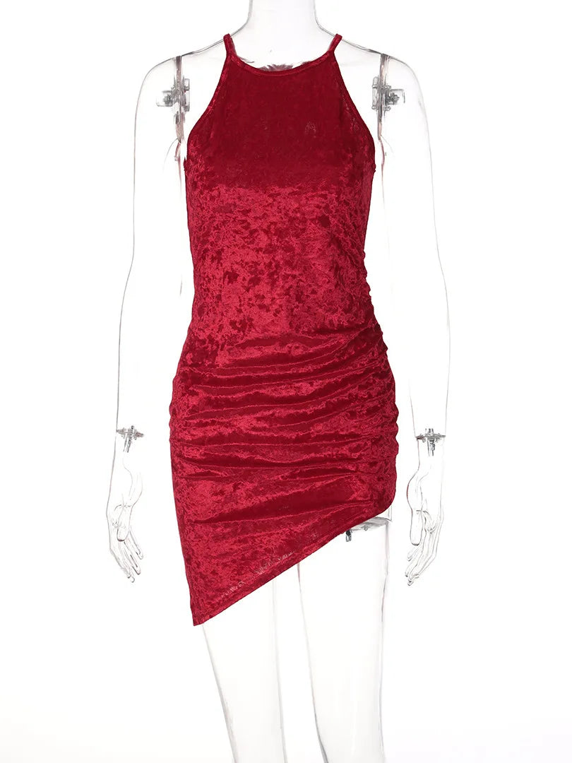 WJFZQM Sexy Spaghetti Strap Velvet Dress Women Sleeveless Solid Bodycon Clothes Party Club Outfits Femme Dress 2022 Spring