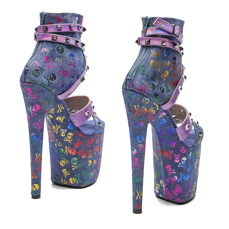 20CM/8inches Denim Upper with Snake PU colorful Color High Heel platform Pole dancing shoes Pole Dance Sandals