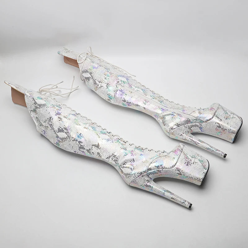 20CM/8inches Snake Upper Pole dancing shoes High Heel platform Boots closed toe Pole Dance boots