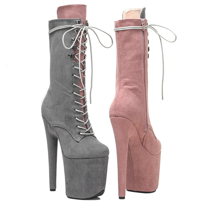 20CM/8inches Suede Upper two colors mix High Heel platform Pole Dance boots