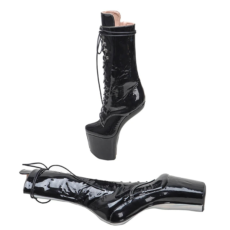 shinny Black with silver PU Upper Platform Ankle Boots y Exotic heelless pole dance shoes