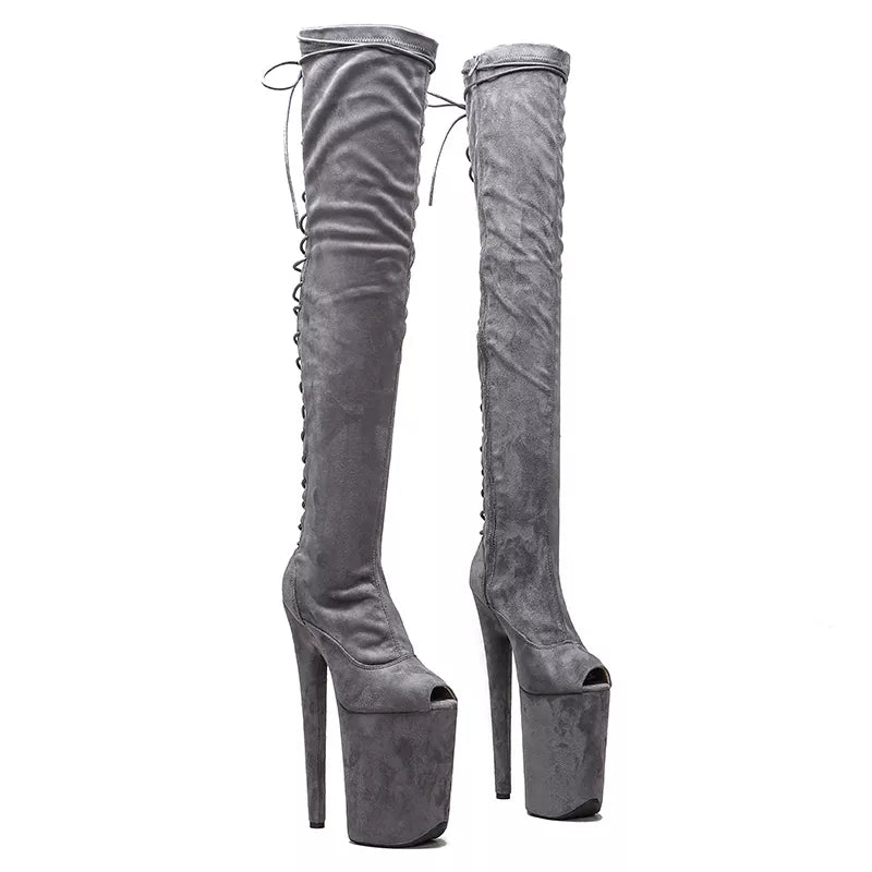 23CM/9inches Suede Upper fashion lady small open toe High Heel platform Pole Dance boots