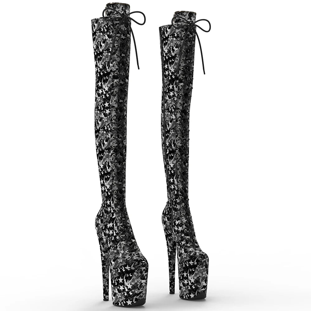 20cm/8inches Stars And Rabbits Pattern Fashion High Heel Platform Thigh High Boots Pole Dancing Boots