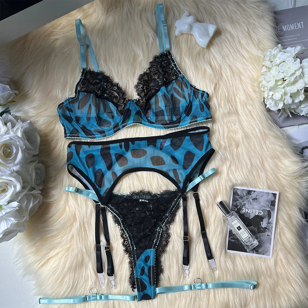 Exotic Leopard Lingerie Lace Fantasy y Underwear Fashion Seamless Push Up Transparent Bra Bilizna Intimate Set