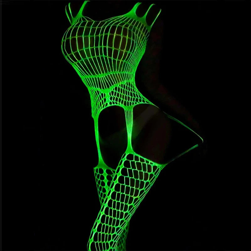 New Luminous Lingerie Bodystockings Women Body Suits Crotchless Babydoll Fishnet Bodysuit Underwear Outfits