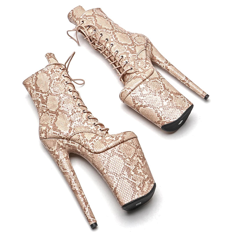 23CM/9inches Snake PU Upper Fashion trend Closed toe High Heels Pole Dance boot
