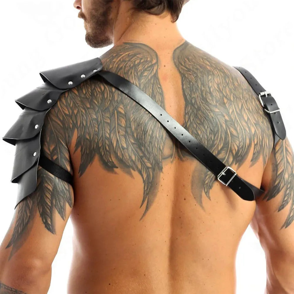 Mens Lingerie Faux Harness Leather Adjustable Armor Body Chest Harness Male Exotic Costume with Buckles