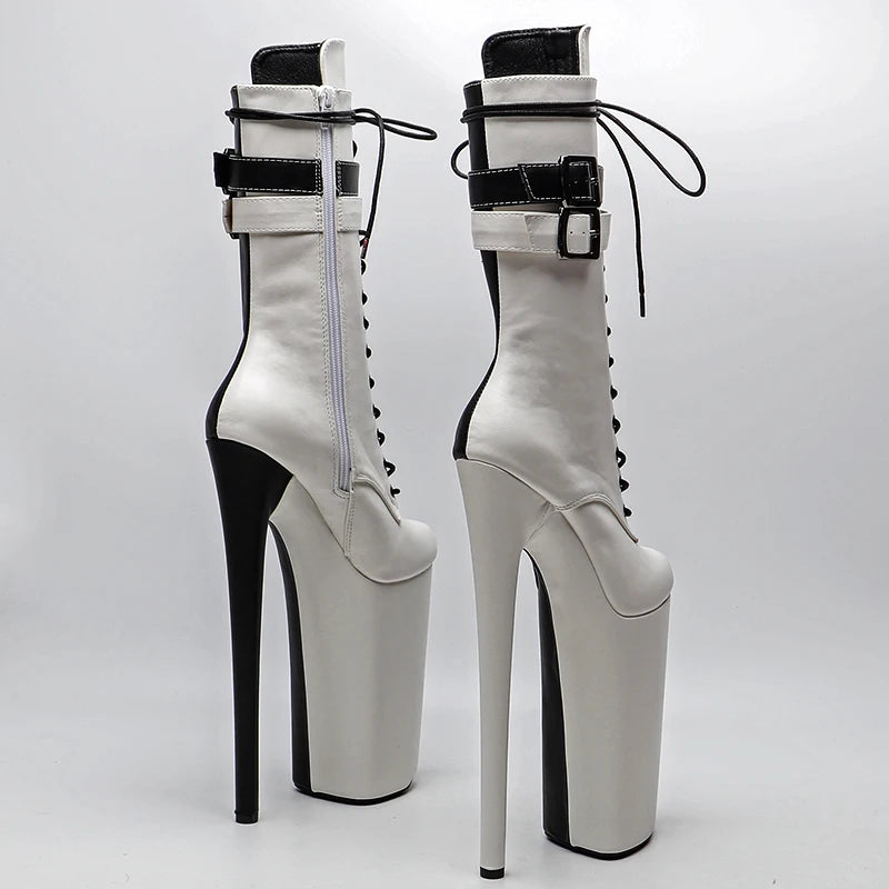 26CM/10inches Matte PU Black with Whige color y exotic High Heel platform party shoes Pole Dance boot