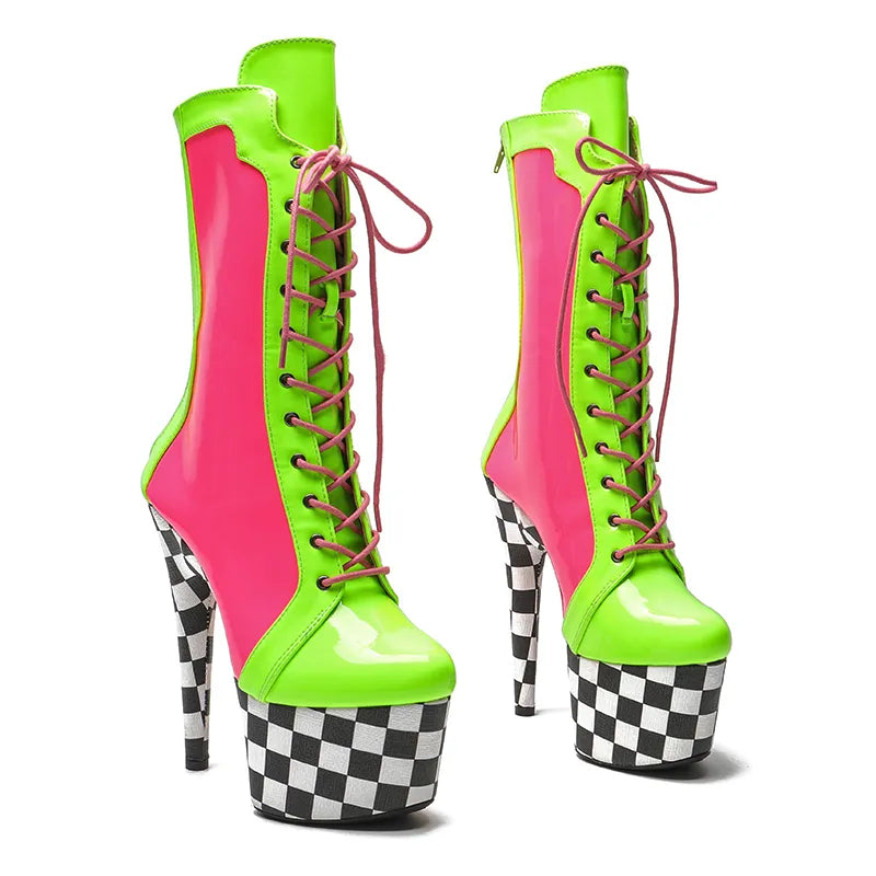 Patent with PU upper Mix color 17CM/7inches Pole dancing shoes High Heel platform Boots Pole Dance boot