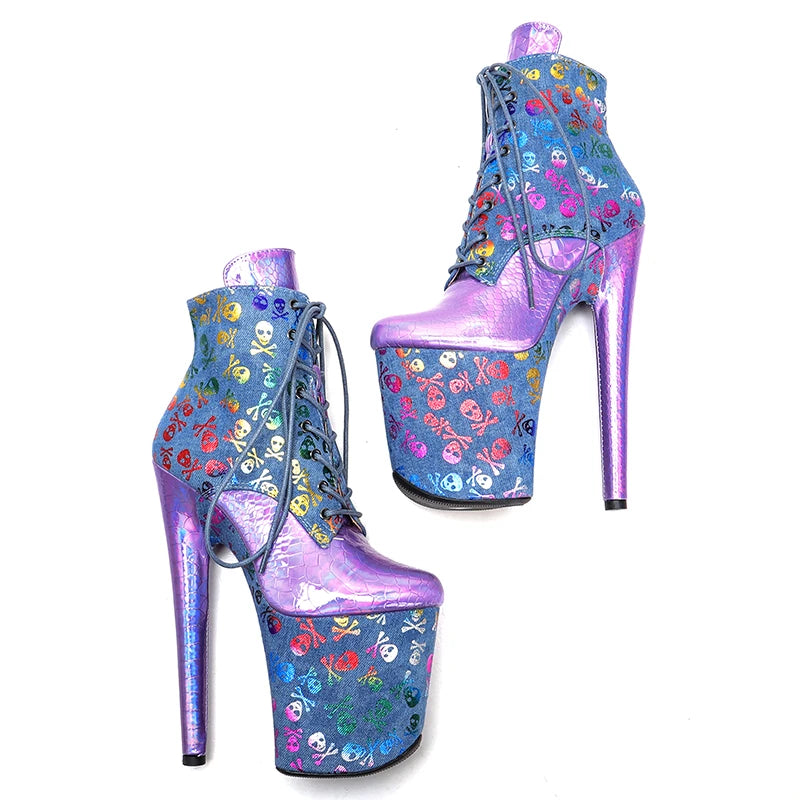 20CM/8inches PU upper Two color mix Pole dancing shoes High Heel Pole Dance boots