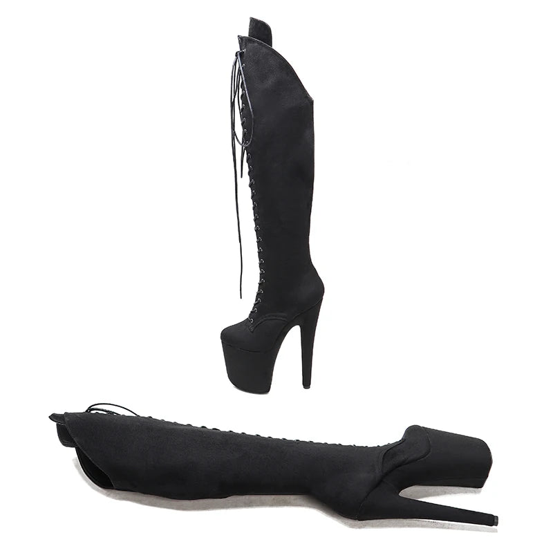 20CM/8inch Black color suede Pole dancing shoes High Heel platform Boots Pole Dance boots