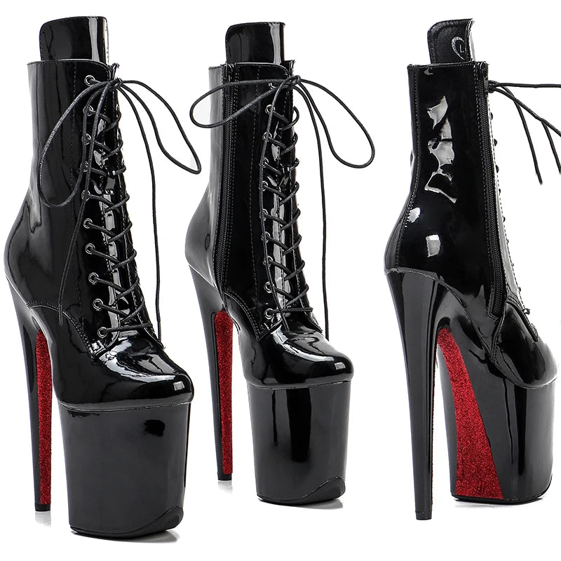 20CM/8Inch black with red outsole ankle boots High Heels Pole Dance boot
