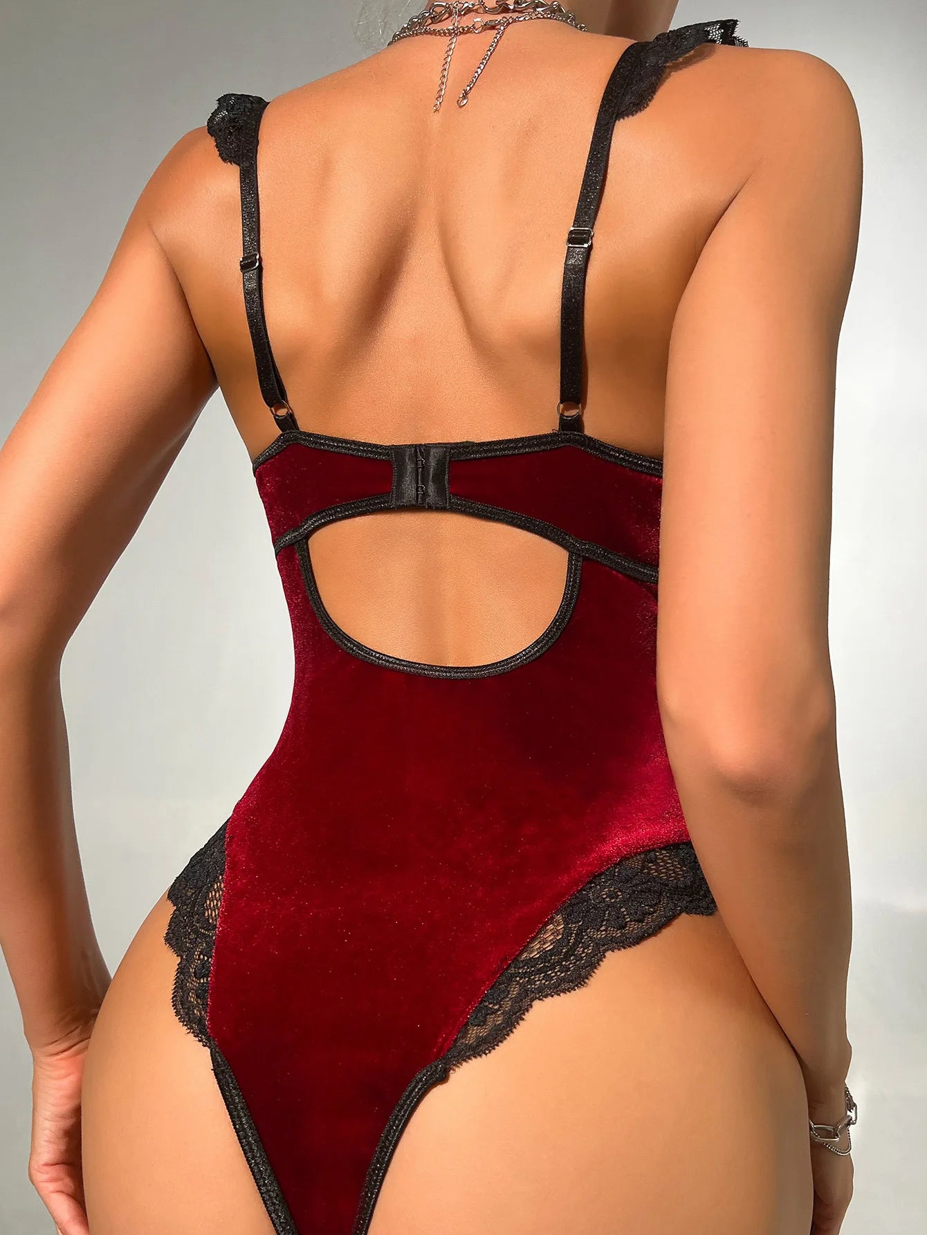 Velvet Bodysuit Lace Patchwork Luxury Women's Body One-Piece Crotchless Teddy Fitness Ruffle Winter Tops
