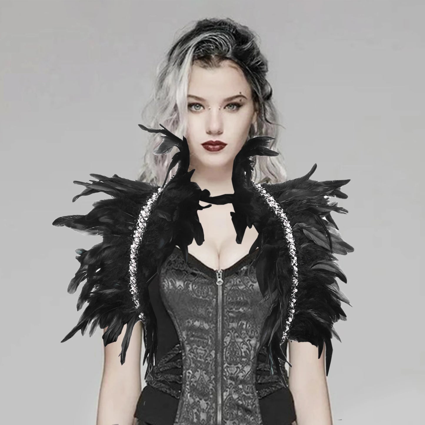 Shoulder Cape for Women Cloak Party Coat Feather Punk Gothic Coat Woman Prom Clothes Shawl Feather Cosplay Coats Jackets