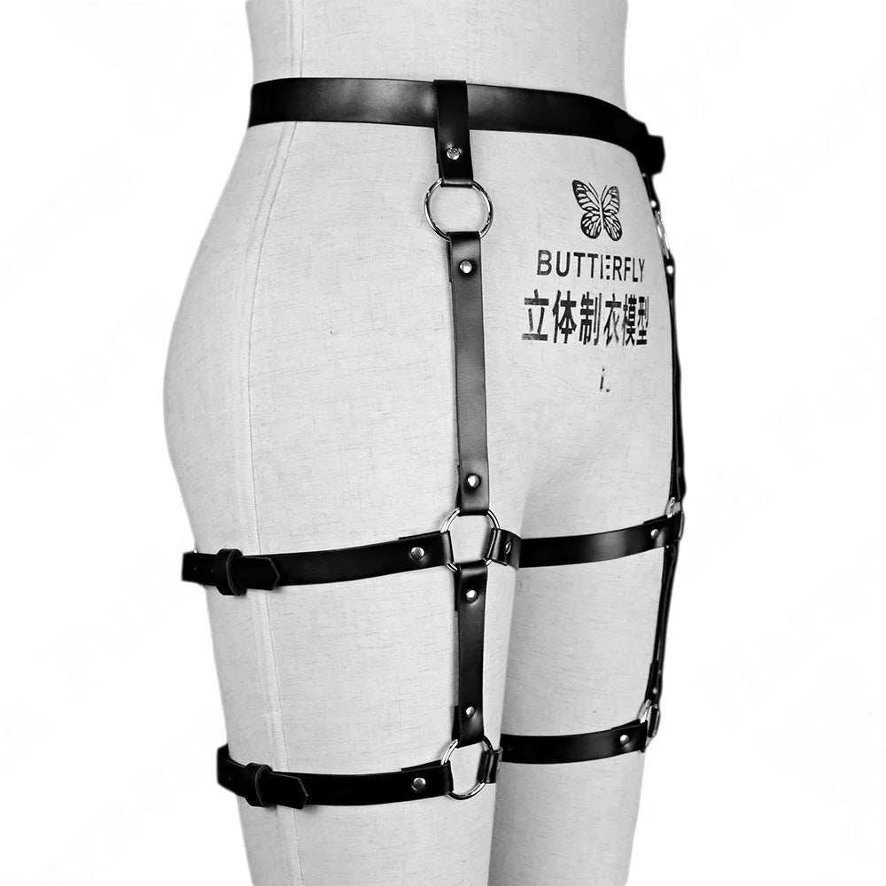 gothic Leather Garter Belt Stocking Suspenders Straps Body Lingerie Women Leg Harness Belts Garter Belt Female