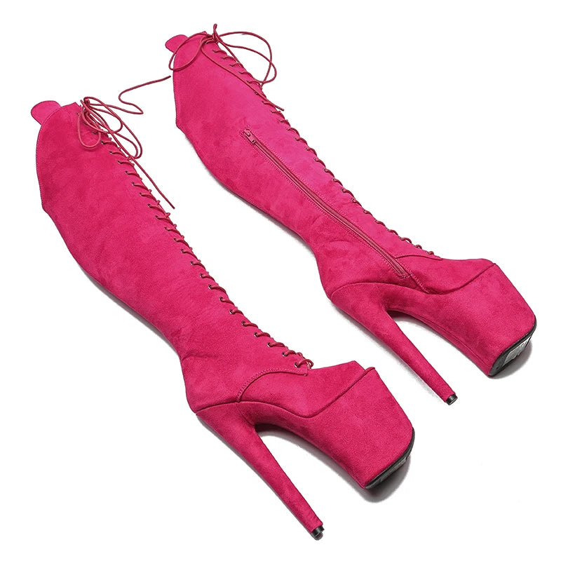 20CM/8inches suede upper lace-up fashion lady High Heel platform Pole Dance boots