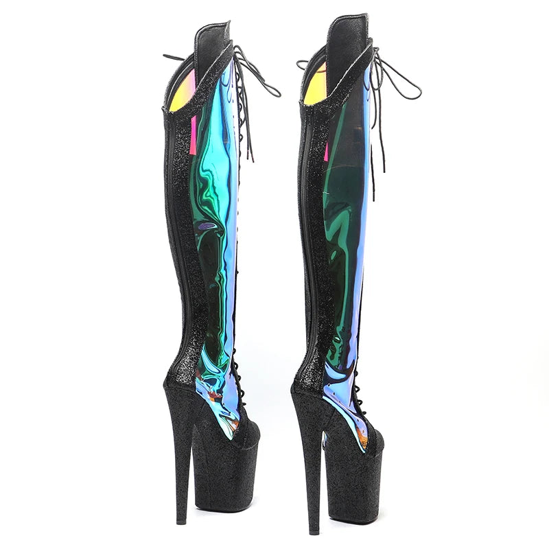 20CM/8inches Glitter Upper with holography TPU Trend fashion High Heel platform Boots Pole Dance boots