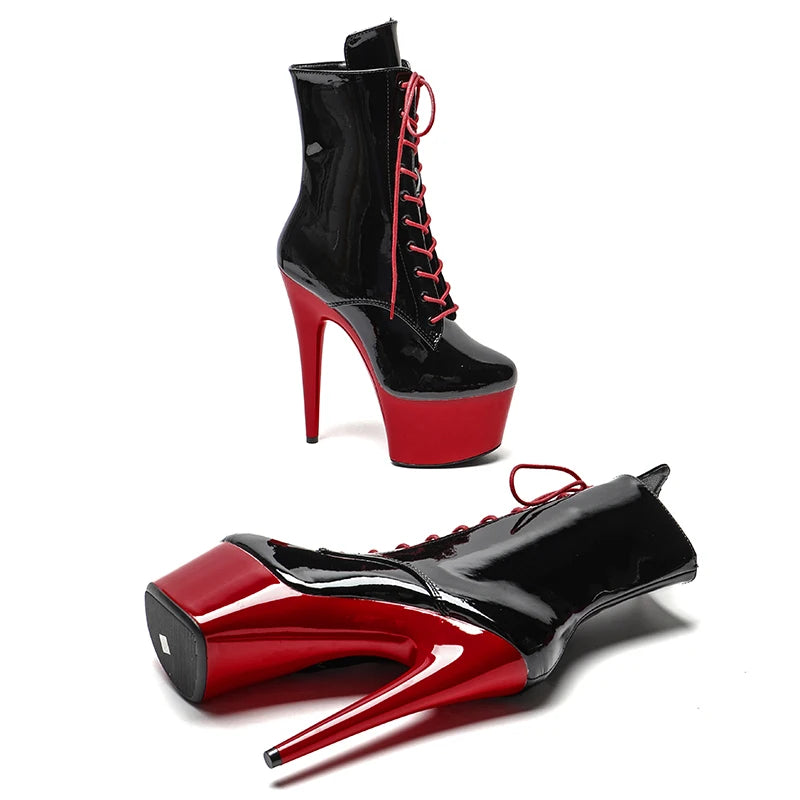 Shinny Black Upper with RED Platform 17CM/7inches Pole dancing High Heel platform Pole Dance Boots