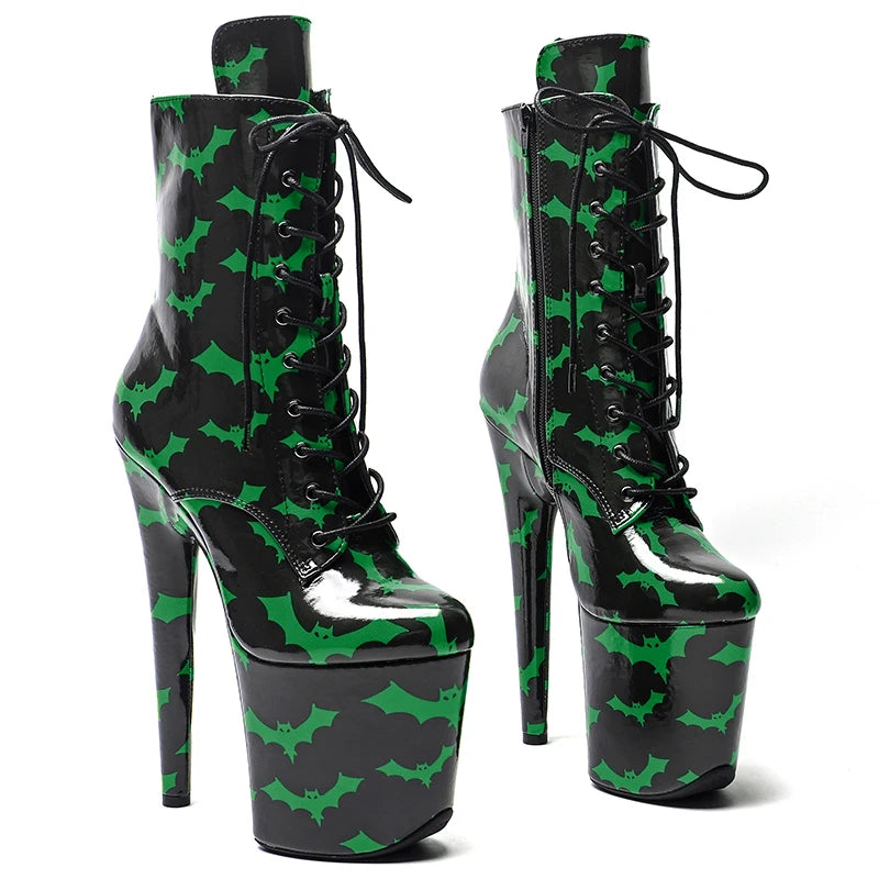 20CM/8inches Bat pattern Ankle Boots y Stripper Shoes Women Pole Dance Models Catwalk Show High Heels 3B