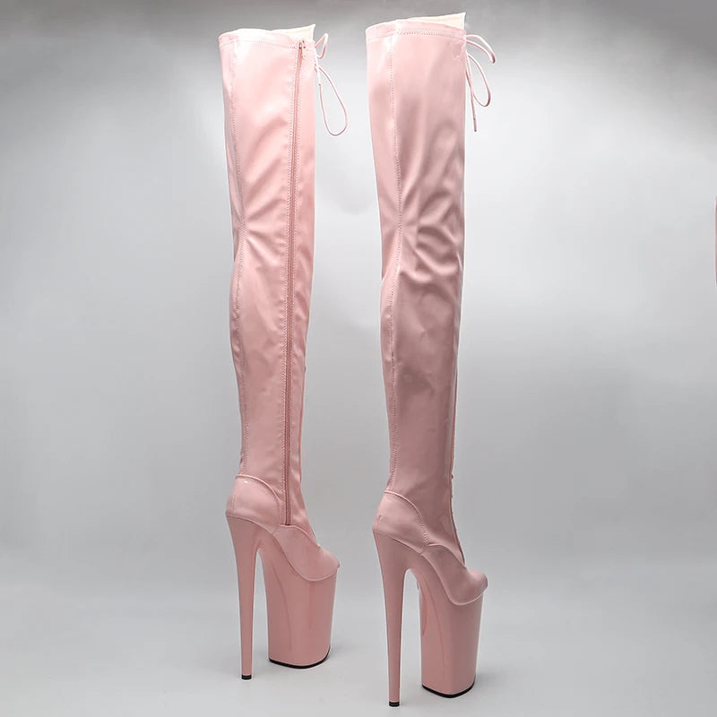 23CM/9inches Patent Upper Women Fashion High Heel Platform Open Toe Thigh High Boots Pole Dance Boot