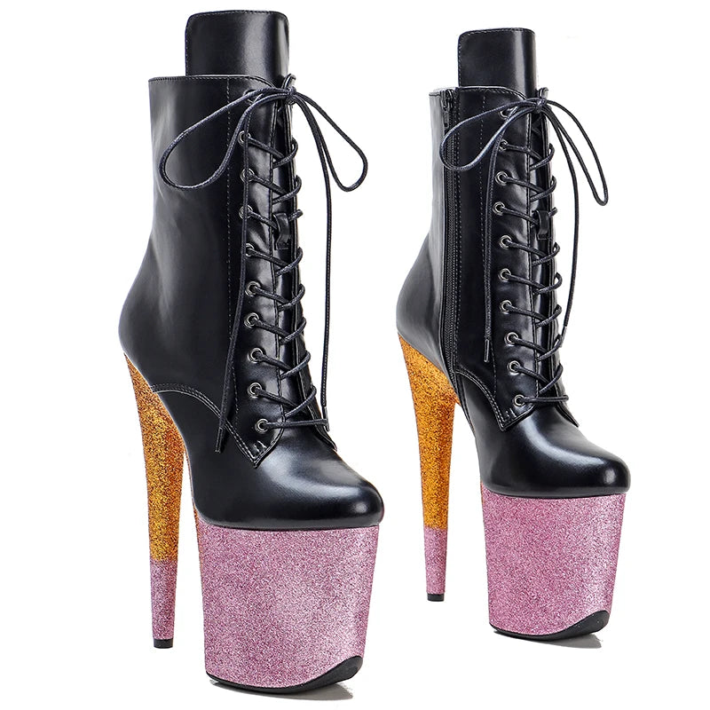 20CM/8inches matte upper Ankle Boots Stripper Shoes Sequins Women Pole Dance Models Catwalk Show High Heels 3J