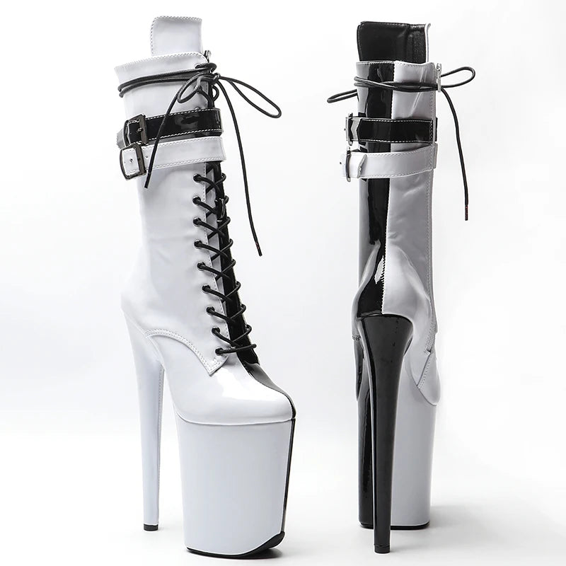 23CM/9inches Patent upper white color with black color Two color Mix y boots High Heels Platform Pole Dance shoes