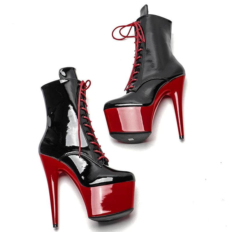 Shinny Black Upper with RED Platform 17CM/7inches Pole dancing High Heel platform Pole Dance Boots