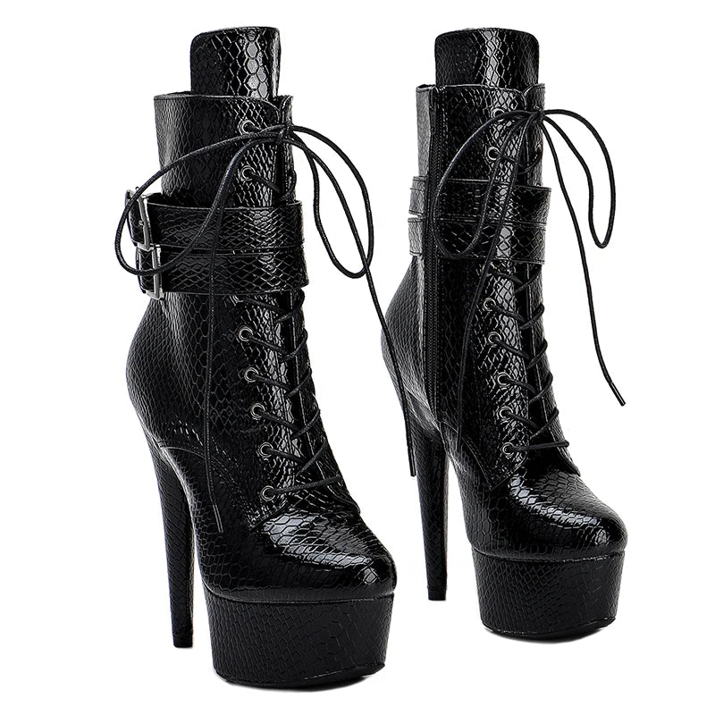 15CM/6Inches Snake upper High Heel platform Boots Closed toe Pole Dance boot