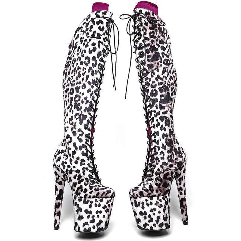 20CM/8inches Leopard Upper with Suede tongue Pole dancing shoes High Heel platform Boots Pole Dance boots