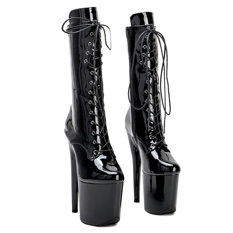 Patent Upper 20CM/8inches Pole dancing shoes High Heel platform Boots closed toe Pole Dance boots