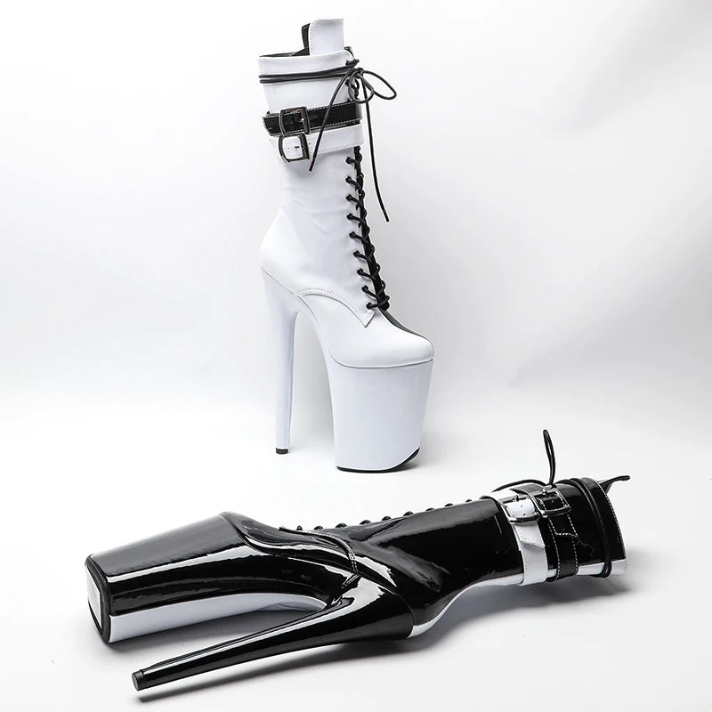 23CM/9inches Patent upper white color with black color Two color Mix y boots High Heels Platform Pole Dance shoes