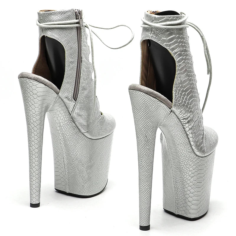 20CM/8inches Snake PU Trend fashion High Heel platform closed toe Pole Dance boots