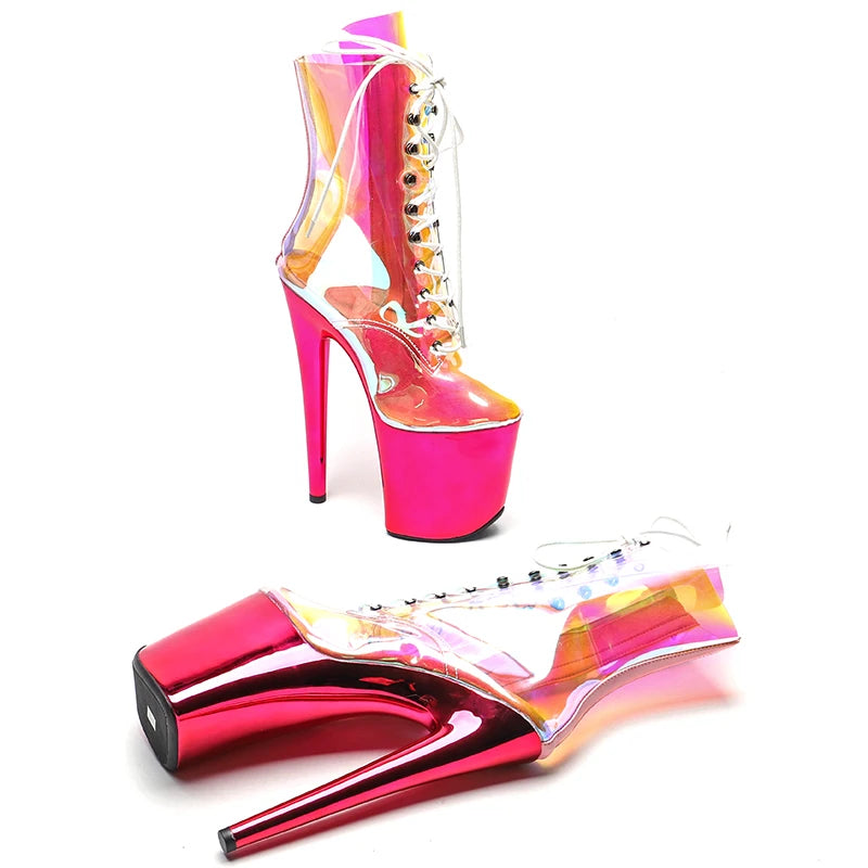 20CM/8inches TPU Transparent Hot pink color upper ankle boots fashion shoes High Heel platform Pole Dance boot