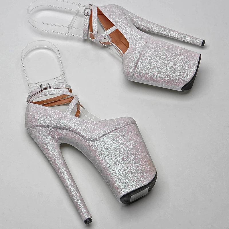 23CM/9inches Glitter PU upper fashion trend exotic y romantic Platform y High Heels Pole Dance shoes
