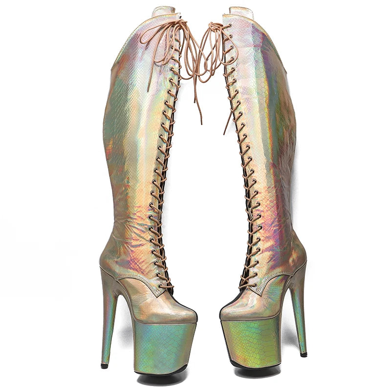 20CM/8inches Women New Extreme High Heel pole Dancing Stripper Shoes y Platform knee high boots 5BY