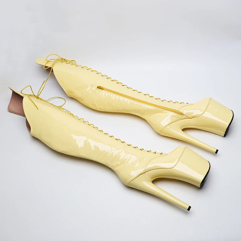 20CM/8inches Shiny Patent PU Open toe High Heel platform Boots Pole Dance boots