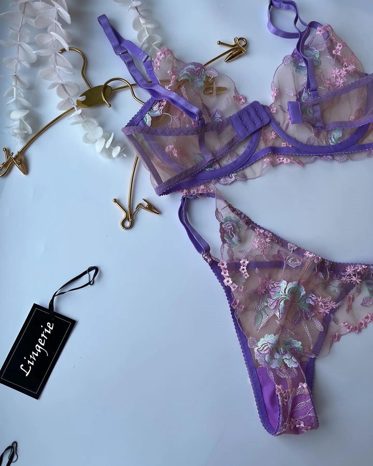 Ellolace Floral Fancy Transparent Bra Romantic Lingerie Sexy Bilizna For Sex Set Lace Erotic See-Through Underwear