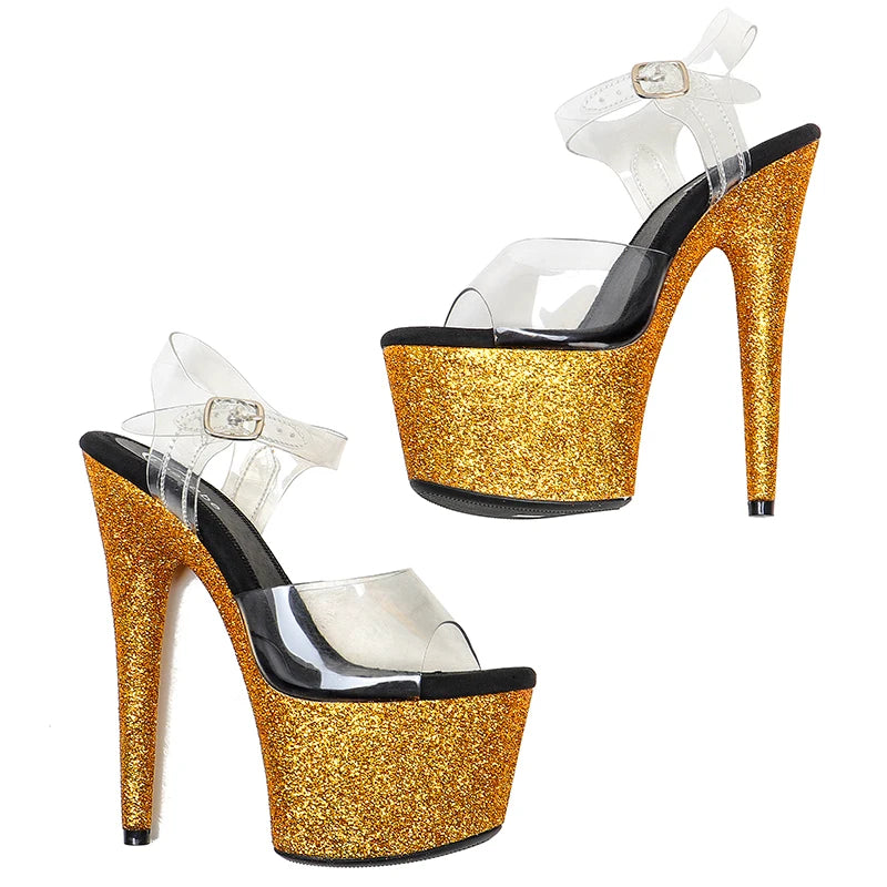 New Pretty Glitter heels Women's Platform Sandals Pole Dancing Shoes 17cm/7Inch High Heels Shoes party pole dance shoe