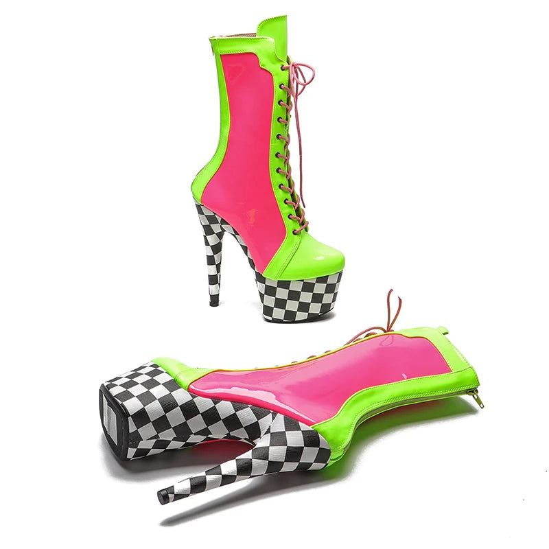 Patent with PU upper Mix color 17CM/7inches Pole dancing shoes High Heel platform Boots Pole Dance boot